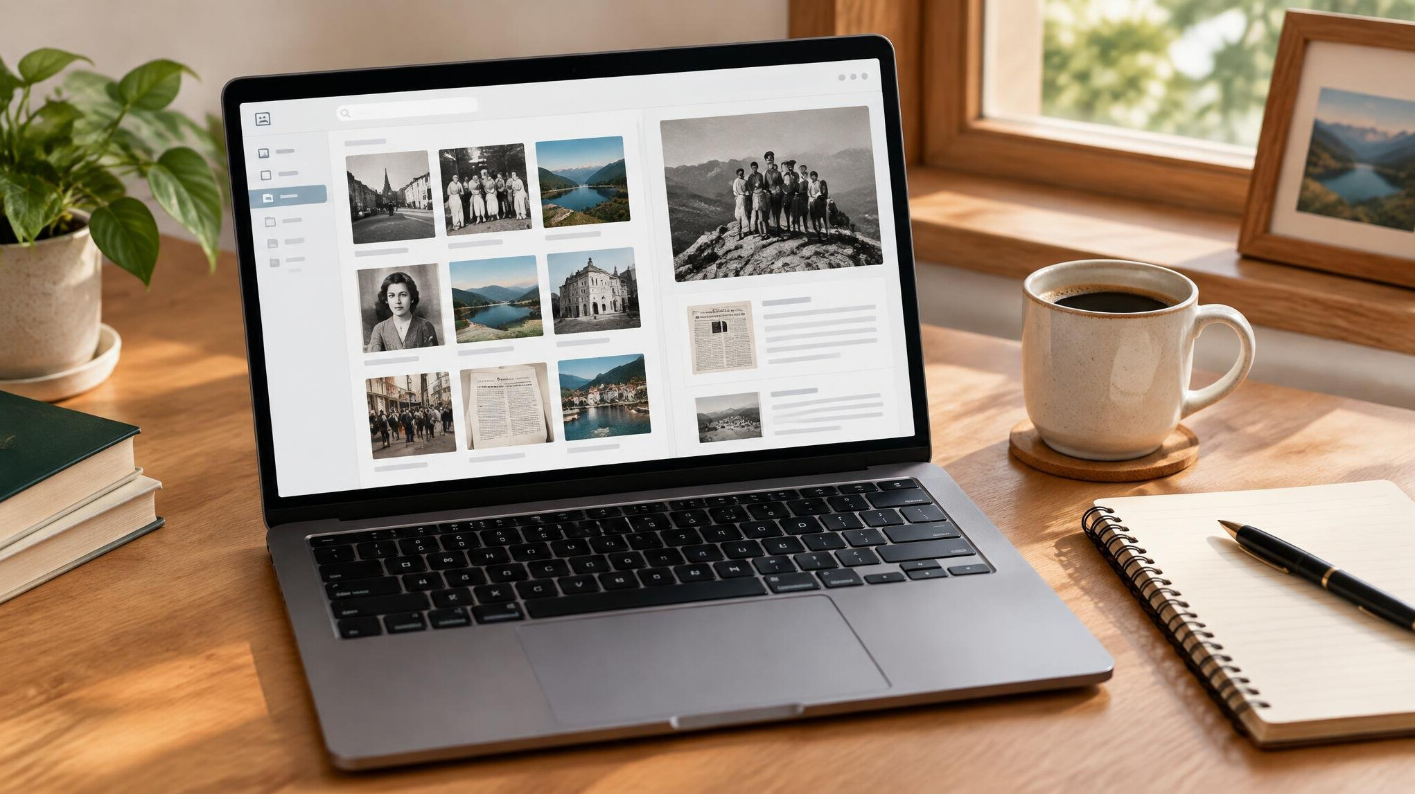 Laptop on a desk with an open digital archive